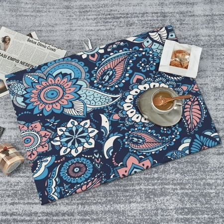

PUREYAH Dish Mat Drying Kitchen Mat Microfiber Paisley Floral Blue Ethnic Quick Absorbent Sink Drying Mat for Kitchen Counter 18x24 Inch
