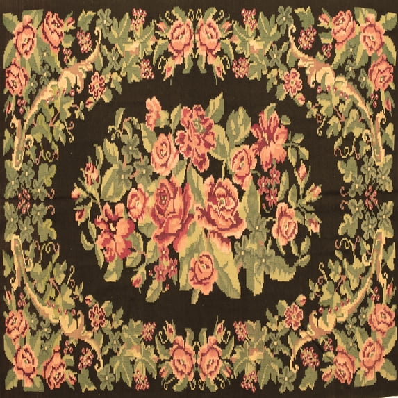 Ahgly Company Indoor Square Medallion Brown French Area Rugs, 8' Square