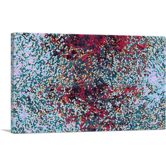 ARTCANVAS Teal Purple Red Squares Modern Canvas Art Print - Size: 18" x 12" (0.75" Deep)