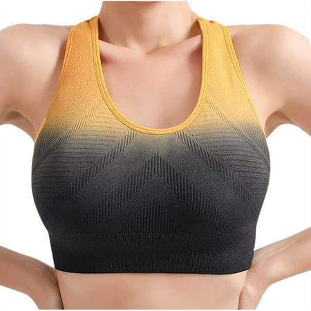 SMihono Racerback Sports Bras for Women High Impact Support Wireless Workout Fitness Padded Bra Full Coverage Lifting Yoga Bra (Yellow L )
