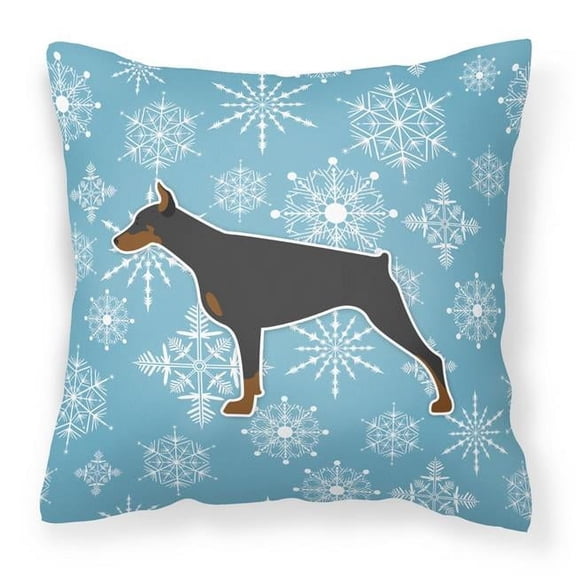 Caroline's Treasures BB3560PW1414 Winter Snowflake Doberman Pinscher Fabric Decorative Pillow , 14Hx14W, multicolor