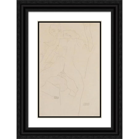Egon Schiele 17x24 Black Ornate Framed Double Matted Museum Art Print Titled: Love Couple (1911)