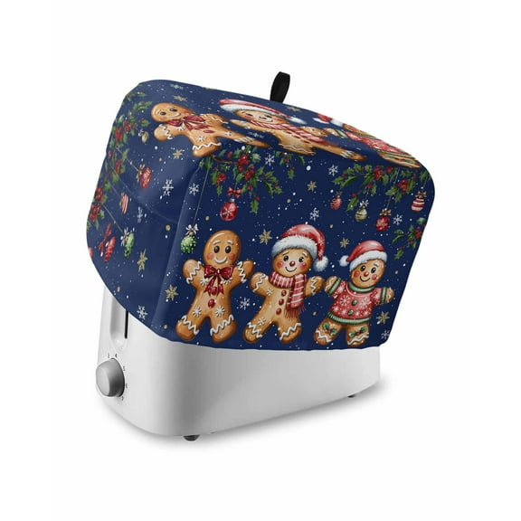 Fsddascl Blue Christmas Gingerbread Toaster Cover 4 Slice, Large Kitchen Appliance Covers, Xmas Balls Snowflake Toaster Oven Cover with Loop, Bread Machine Cover Polyester Dust Cover Protection