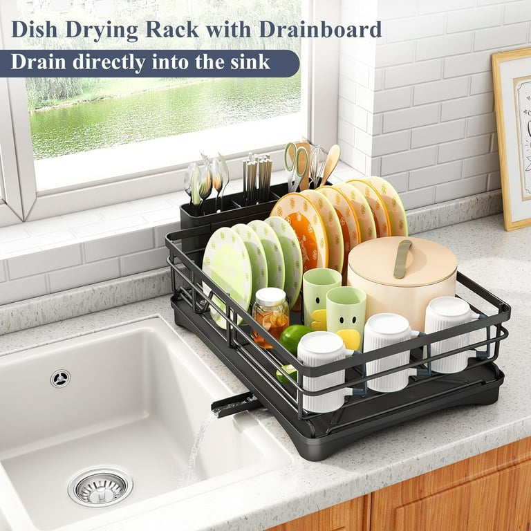 Dish Drying Rack Stainless Steel Dish Rack for Kitchen Counter Large Capacity Dish Drainer with Cutlery Holder Kitchen Organizer for Dishes Spoons and Forks Black Walmart