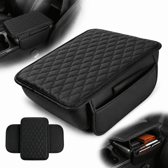 Emlimny Upgraded Car Center Console Cover,Auto Center Console Pad Microfiber Leather Car Armrest Cover Cushion with 2 Storage Bags,Car Armrest Storage Box Car Interior Accessories for Most Vehicles