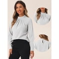 thumbnail image 2 of DARING DIVA Women's Tops Stand Collar Long Sleeve Business Shirt L Gray, 2 of 6