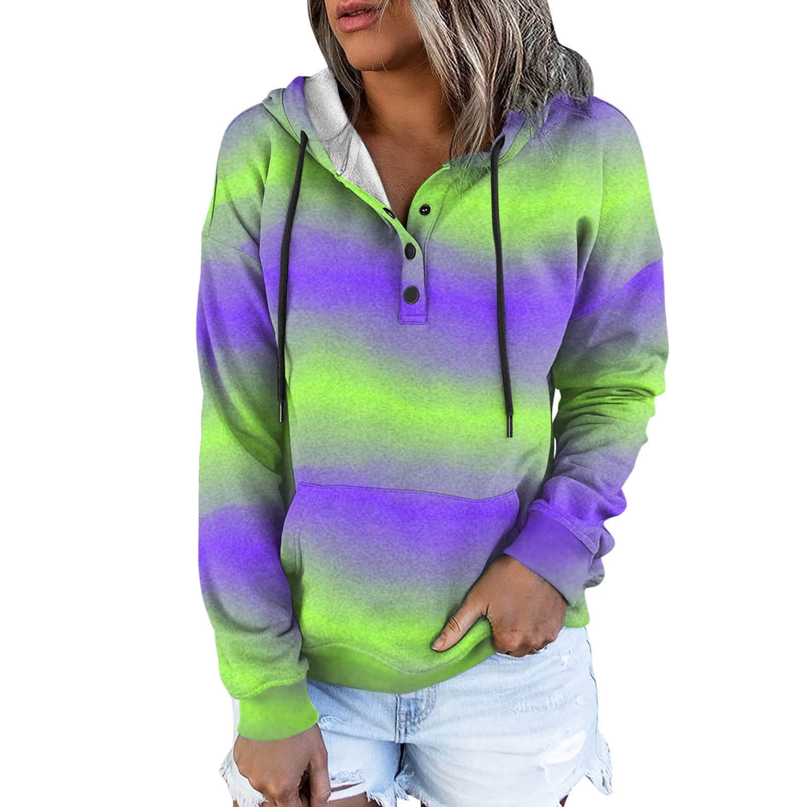 Gibobby Womens Hoodies and Sweatshirts,Casual T-Shirt Long Sleeve Tunic Tops Crewneck Gradient Loose Comfy with Pockets 