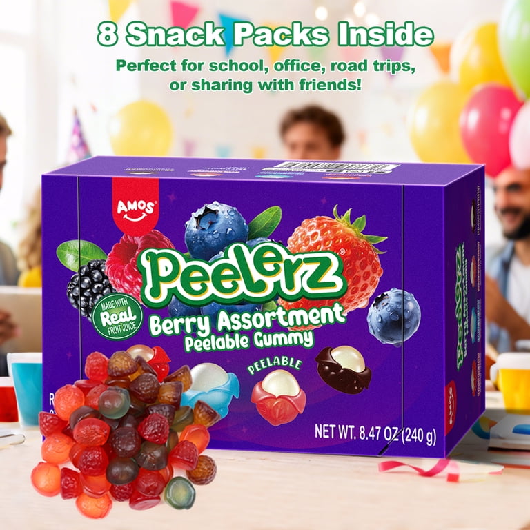 AMOS, Peelerz Variety Candy Packs, Berry Mixed Peelable Gummy 8.47