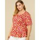 thumbnail image 2 of Top floral Agnes Orinda Vintage Peplum Cuello Cuadrado Rojo XL, 2 of 6