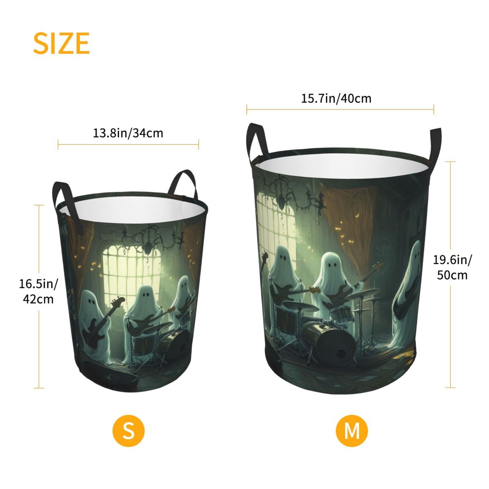 Large Laundry Basket with Handles - Halloween Ghost Guitar Band Kids Baby Dirty Clothes Laundry Hamper for Bedroom Aesthetic