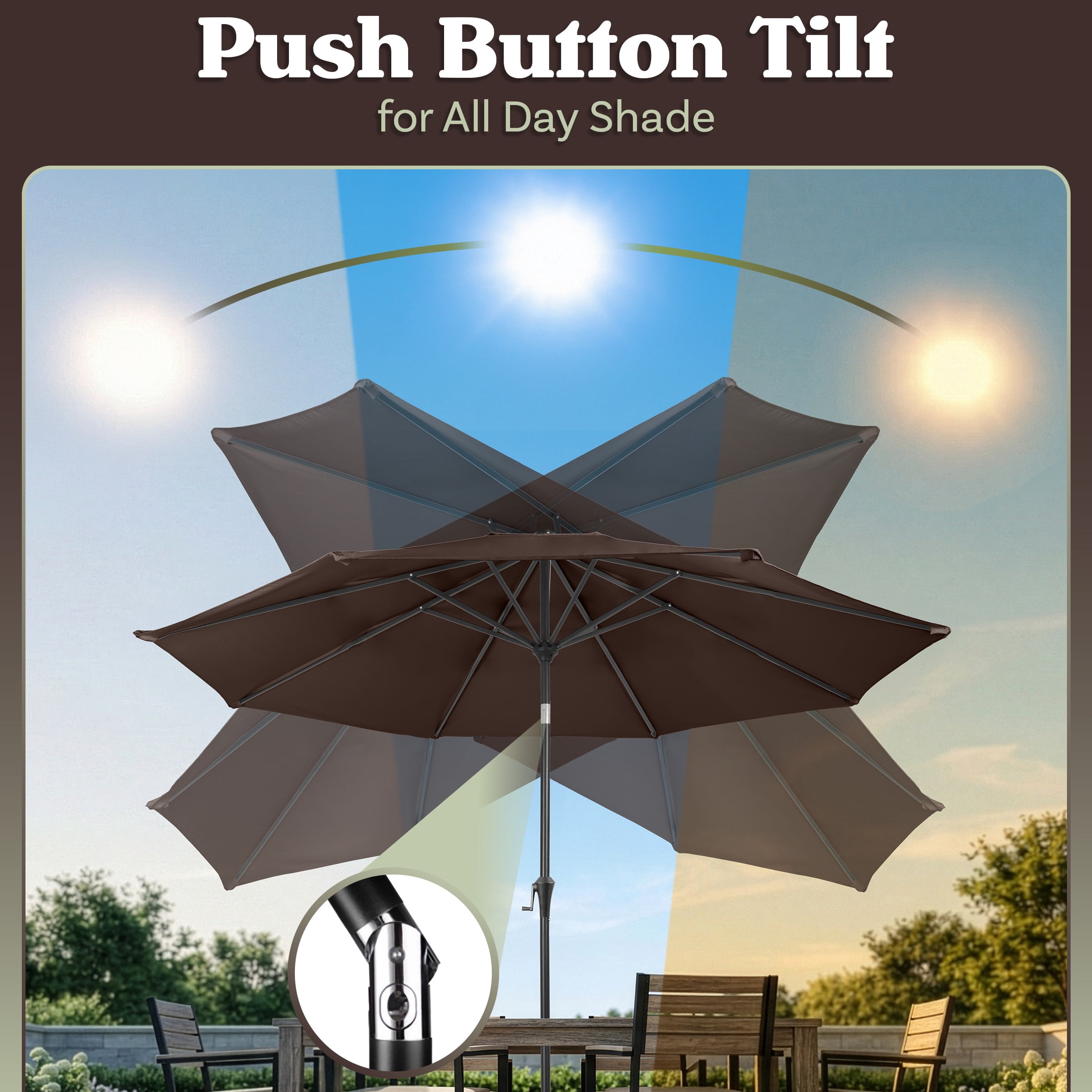 Villacera 9FT Outdoor Patio Umbrella Shade with Auto Tilt, Brown