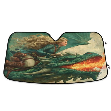 Qxltty Emerald Dragon Car Windshield Sunshades Foldable UV Rays Sun Visor Protector Keep Your Vehicle Cool 57×31.5in