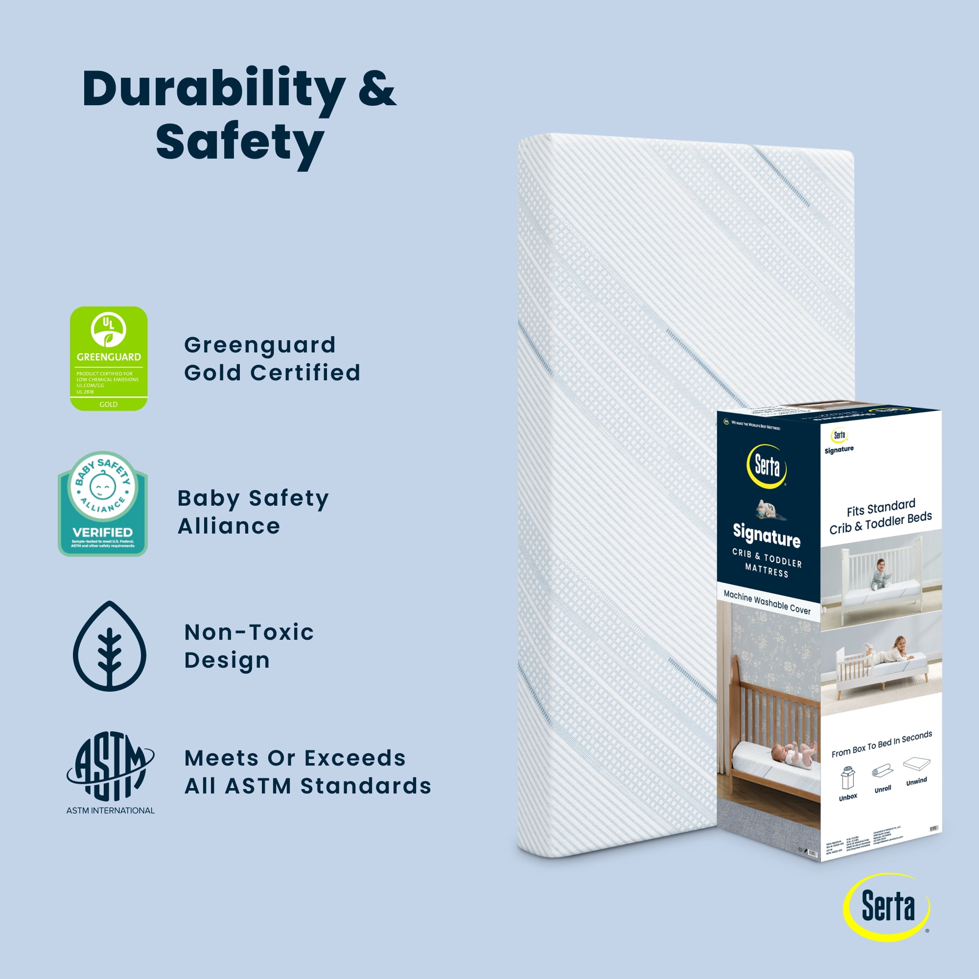 Serta Signature Dual Sided 5" Crib /Toddler Mattress in a Box, GREENGUARD Gold, Firm Plant-Based Foam