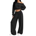 thumbnail image 2 of BRELIL Women's Two Piece Outfits Sets Long Sleeve Crop Top Wide Leg Elastic Waist Pants Casual Lounge Matching Tracksuit Fall Travel Vacation Loungewear, Black L, 2 of 7