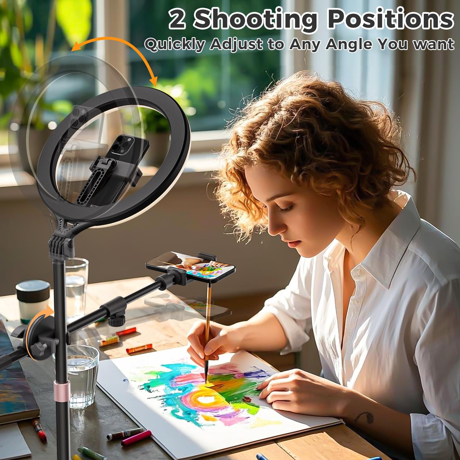 11" Desk Ring Light Wireless With Stand & Phone Holder Overhead Mount For Video Recording Tripod Cooking Videos Webcam Lamp/tiktok/youtube Compatible Camera