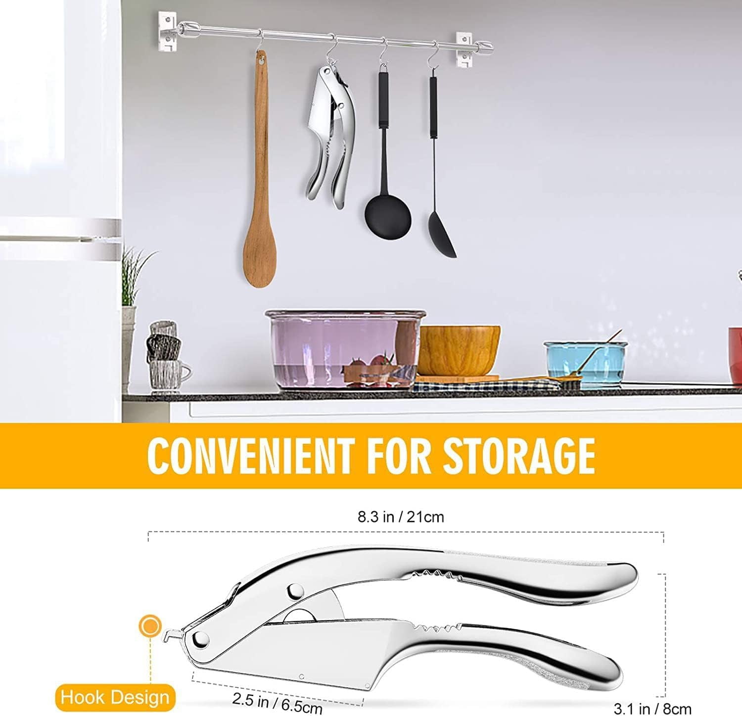 Garlic Press, 2-In-1 Garlic Mince And Garlic Slice Multifunctional Aluminum Alloy Garlic Masher Household Kitchen Tool, Dishwasher Safe.