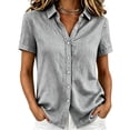 thumbnail image 3 of ClodeEU Women's Collared Short Sleeve Button Down Shirt,Casual Loose Fit Blouse Gray,Women's Plus M, 3 of 7