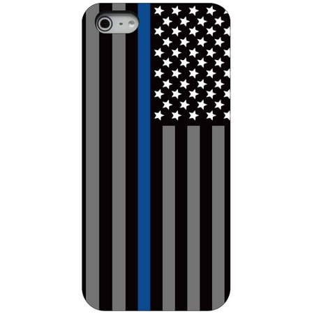 CUSTOM Black Hard Plastic Snap-On Case for Apple iPhone 5 / 5S / SE - Thin Blue Line US Flag Law