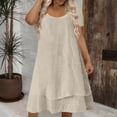 thumbnail image 2 of Women's Casual Loose Fit Fashionable Short Sleeve Solid Color Round Neck Double Layer Dress White S, 2 of 6