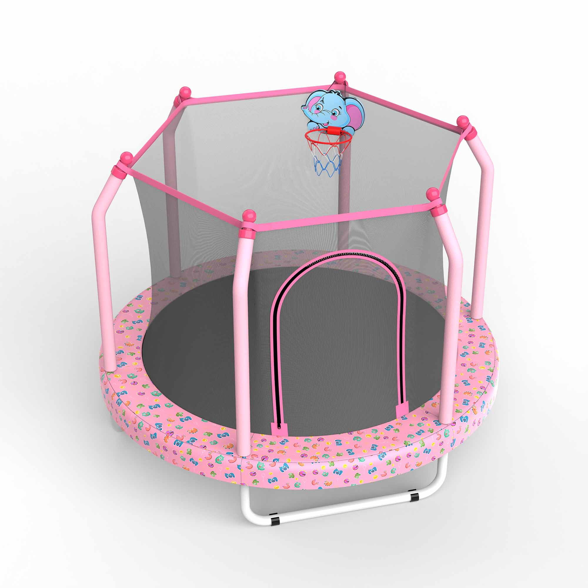 EUROCO 55" Toddler Trampline with Enclosure Net and Basketball Hoop, Indoor Mini Trampoline for Kids