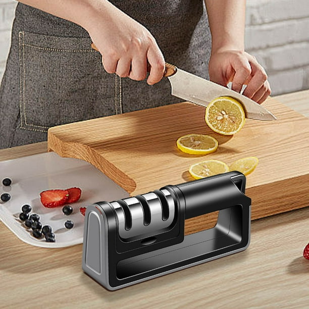 Afilador de Cuchillos Tres En Uno, Sistema de Afilado de Precisión de 3 Etapas, Versátil para Cuchillos de Cocina y Fruta, Agarre Ergonómico, Construcción Duradera, Uso Doméstico, Tamaño 18,