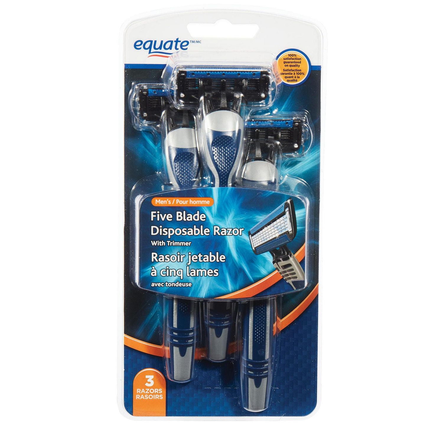Equate Five Blade Disposable Razor with Trimmer for Men, Pack of 3 Razors