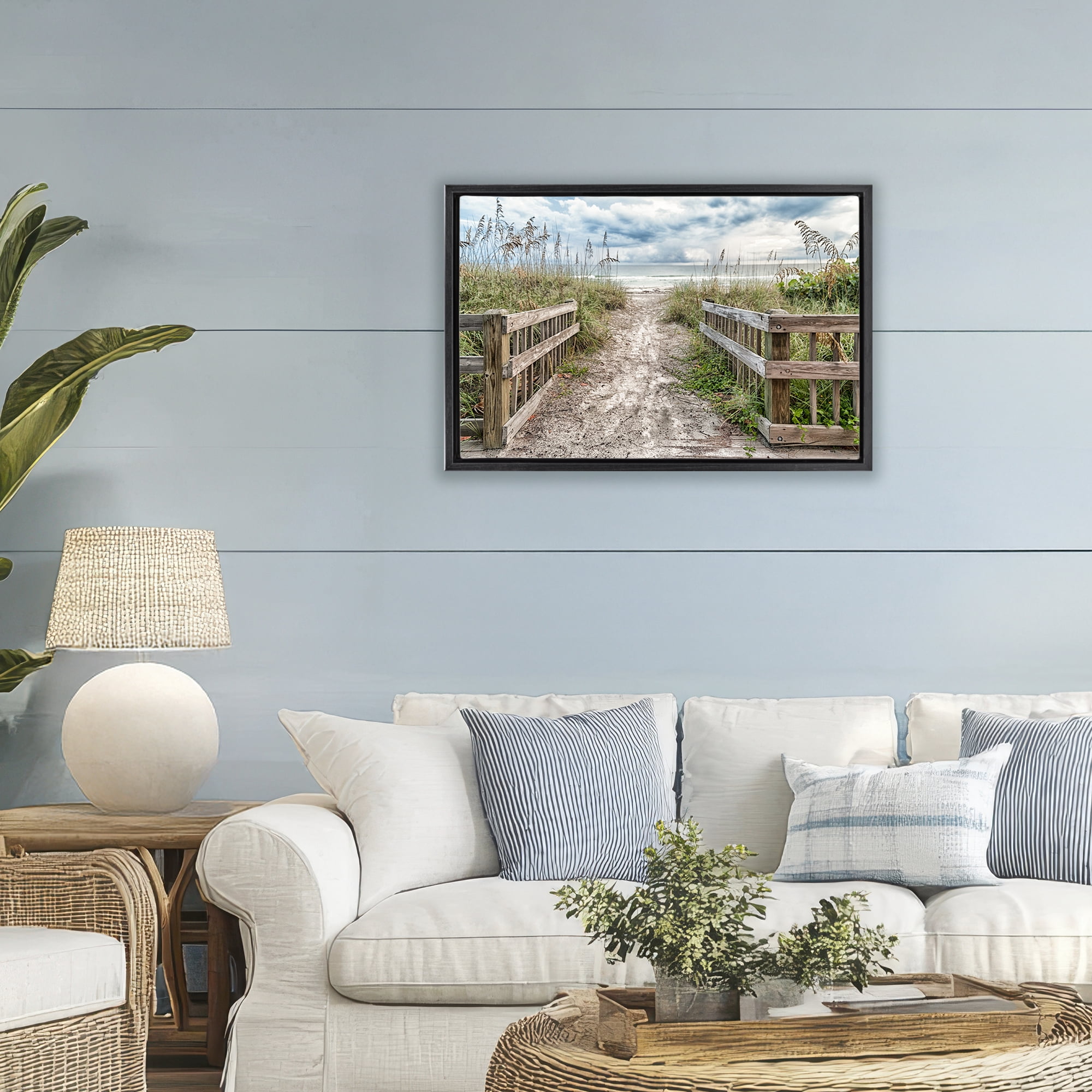 Stupell Industries Beach Entrance Fence Black Framed Floater Canvas Wall Art, design by Mary Lou Johnson