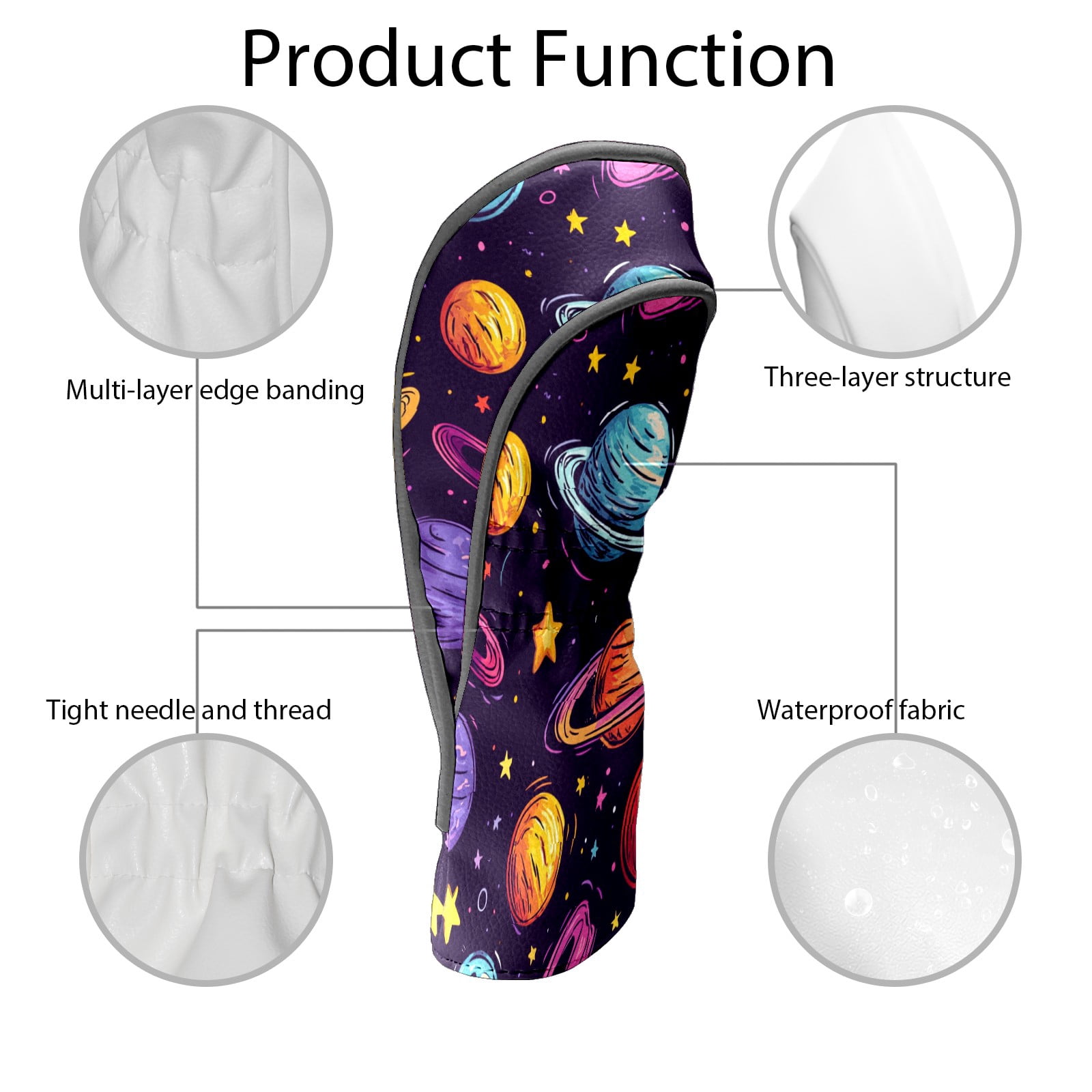 Golf Club Covers PU Leather Waterproof Head Covers for Fairway Woods Hybrids Planet Pattern
