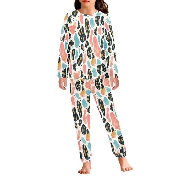 DISNIMO Pink Cow Pattern Pajamas for Kids Girls 3-4 Pajama Sets for Children 2 Piece Long Sleeve and Pants Pj Sets Girls Cute Sleep Wear Long Nightwear Crewneck pjs set