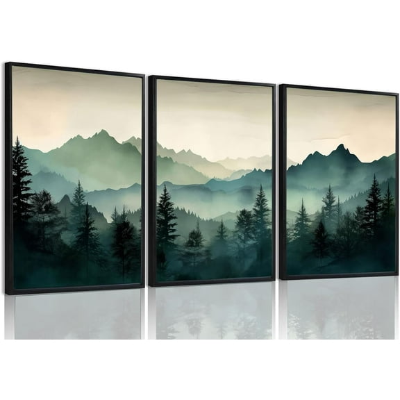 FCCUYE d Mountain Wall Art Set of 3 Sage Green Forest Canvas Prints Nature Landscape Watercolor Pictures Wall Decor Modern Painting for Living Room Bedroom Office 12x16in