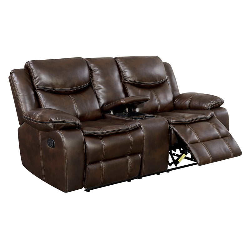 Bowery Hill Faux Leather Glider, Brown Leather Reclining Loveseat