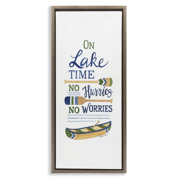 Stupell Industries Coastal No Hurries On Lake Time Brown Floating Frame Canvas Art, 14 x 31, by Deb Strain