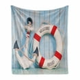 thumbnail image 1 of Coastal Soft Flannel Fleece Throw Blanket, Anchor Striped Siding Vertical on Shabby Boards Classic Style, Cozy Plush for Indoor and Outdoor Use, 60" x 80", Red Pale Blue Navy Blue, by Ambesonne, 1 of 5