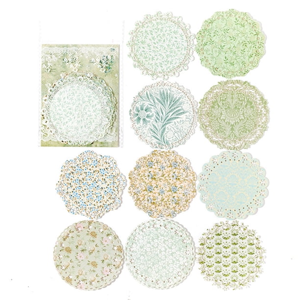 10 pegatinas de papel de encaje decorativas vintage con recortes de encaje para álbumes de recortes, para diarios, álbumes de fotos y sobres.