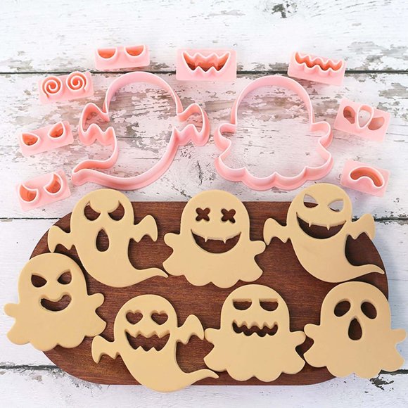 Mini cortadores de galletas fantasma, DIY 3D diseño elevado de Halloween, juego de cortadores de galletas adecuado para decoración de glaseado, mini moldes de pastel de jengibre, decor