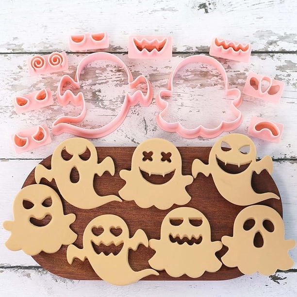 Mini cortadores de galletas fantasma, DIY 3D diseño elevado de Halloween, juego de cortadores de galletas adecuado para decoración de glaseado, mini moldes de pastel de jengibre, decor