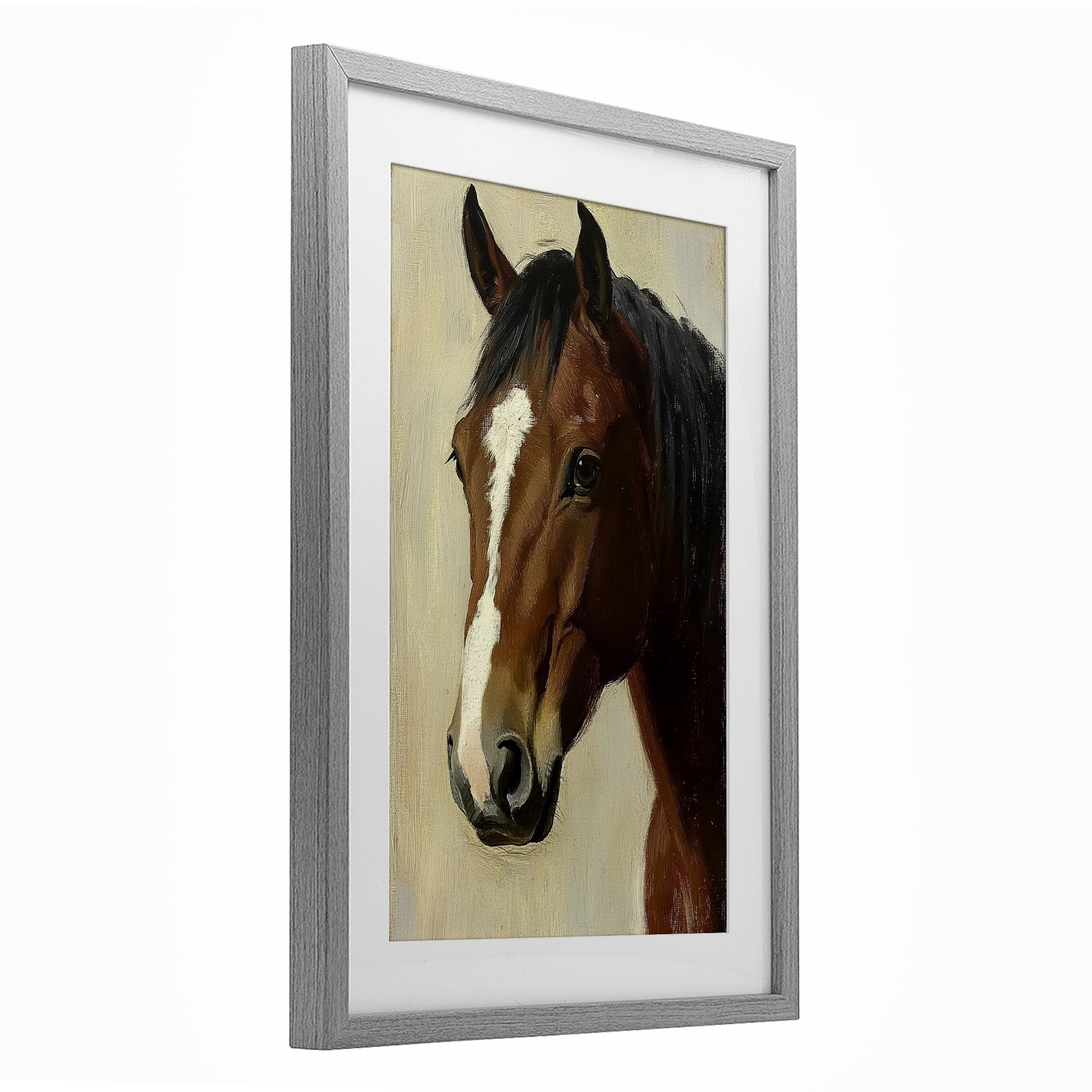 Stupell Industries Beautiful Brown Horse Portrait Gray Framed Print Under Glass, design by Petal Prints Design