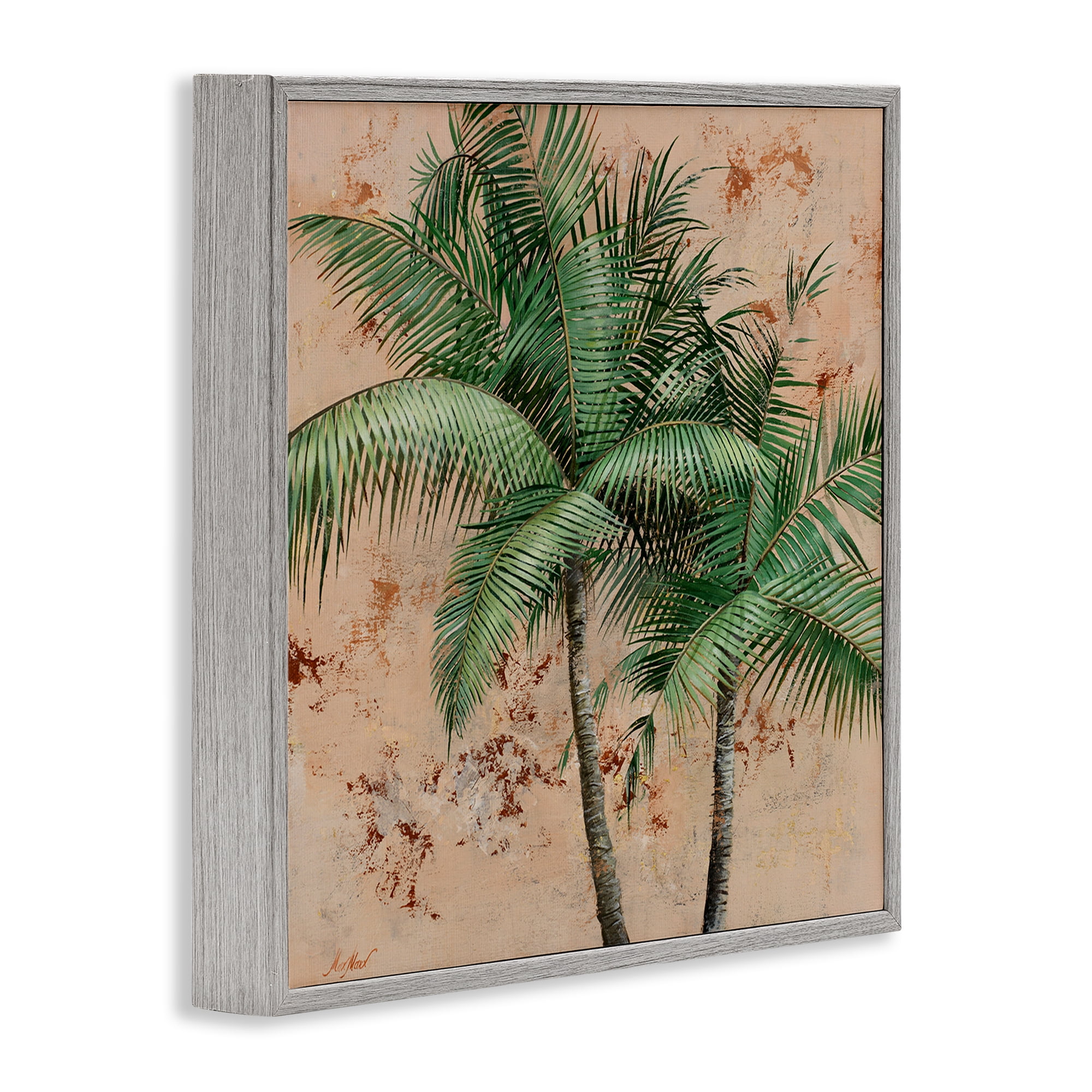 Stupell Industries Leafy Palm Fronds Botanical & Floral Painting Gray Framed Art Print Wall Art, 12 x 12