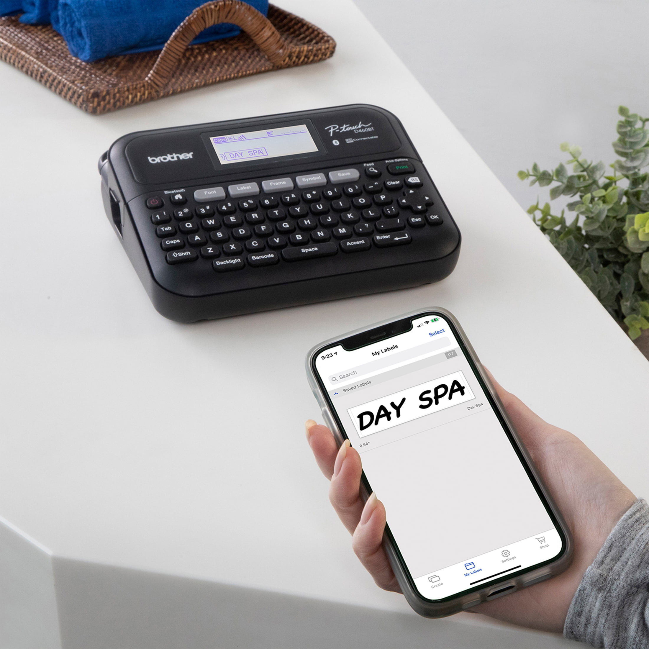 Brother P-touch Business Expert Connected Label Maker PT-D460BTVP with Bluetooth® Connectivity, includes Carry case and 4m Black Print on Clear Sample Label Tape ~1/2” (12mm)