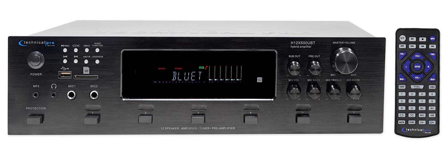 Technical Pro 6000w 6-Zone, Home Theater Bluetooth Receiver+12) 6.5" Speakers+EQ