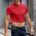 thumbnail image 2 of Evdexr Men's Boxy Cropped Cut T Shirts Short Sleeve Round Neck Tee Casual Basic Tops Red S, 2 of 5