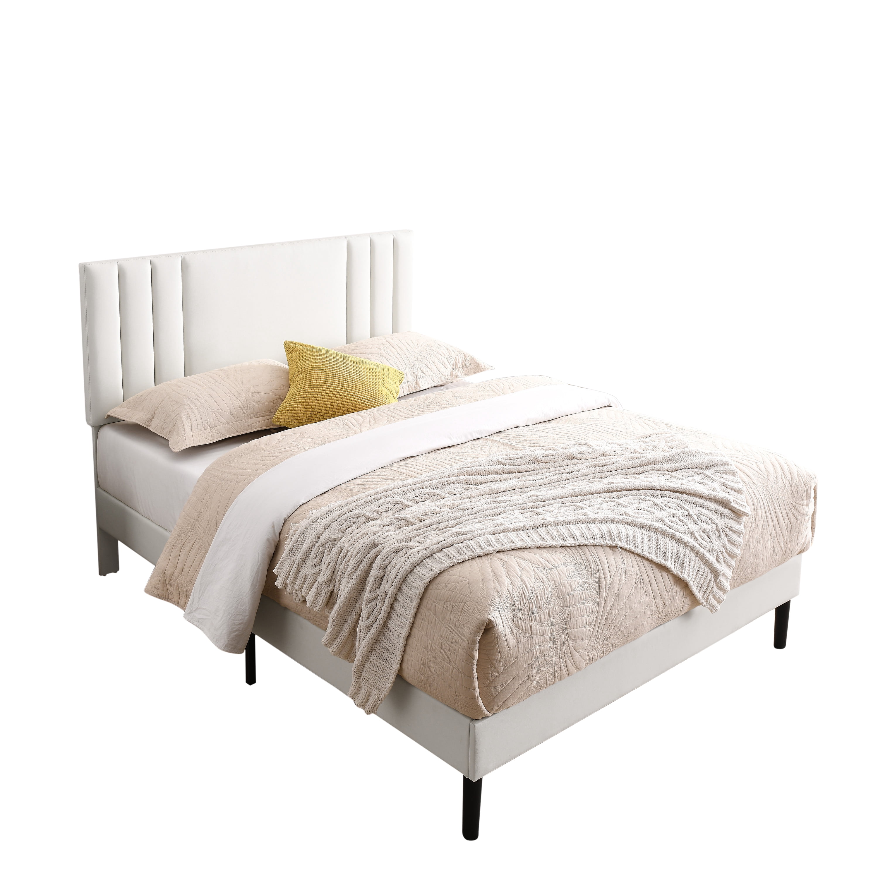 Gewnee Full Size Platform Bed Frame with Adjustable Upholstered Headboard - Sturdy Wood Slats Support,Waterproof PU Leather,Easy Assembly，White