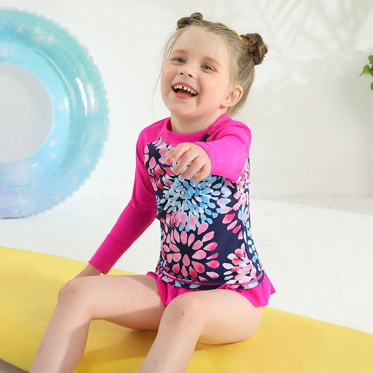 Uccdo Toddler Girls Rashguard Swimsuit Set, Little Girl Long Uccdo Toddler Girls Rashguard Swimsuit Set, Little Girl Long