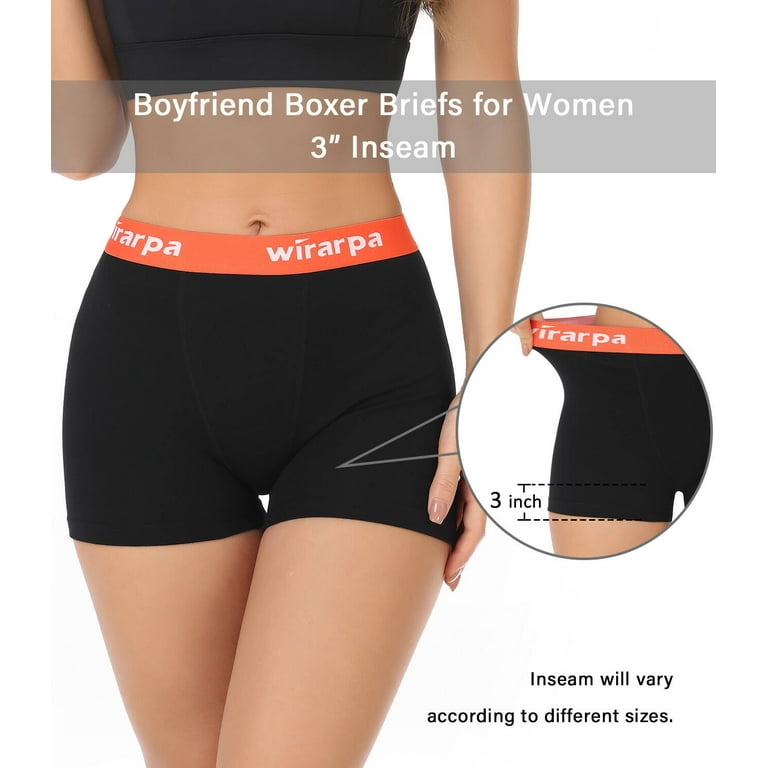 wirarpa Women's Cotton Boxer Briefs Underwear Anti Chafe Boy Shorts 3  Inseam 4 Pack Black Large