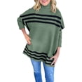 thumbnail image 1 of Chandail pour Femmes Automne/hiver Col Roulé Tricoté Manches Chauve-Souris Design Rayé, 1 of 5