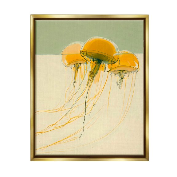Stupell Industries Abstract Orange Jellyfish Animals & Insects Painting Gold Floater Framed Canvas Art Print Wall Art, 17 x 21