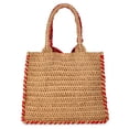 thumbnail image 2 of Women's Beach Icons Mini Straw Tote Bag, Natural Woven with Lobster Embroidery, Bohemian Summer Raffia Shoulder Bag, 2 of 5