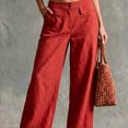 thumbnail image 3 of JUUNthy Womens Wide Leg Pants, Front Patch Pocket Button Closure High Waist Summer Pants for Daily Holiday Travel Wear Red S, 3 of 4