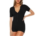 thumbnail image 4 of Women's 2026 V Neck Short Sleeve Shorts Romper Y2k One Piece Yoga Buttons Jumpsuit Bodycon Pajama Set Gym Bodysuit Black,XXL, 4 of 7