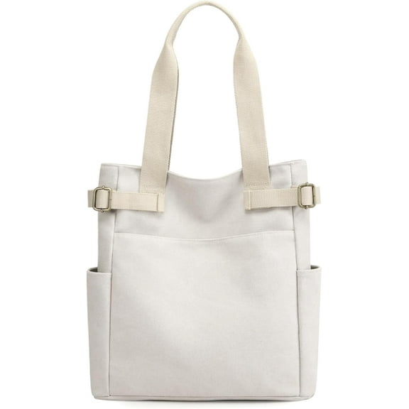 Women Canvas Tote Bag,Multi-Pocket Large Shoulder Bag Casual Handbag with Zipper for Work Daily Use